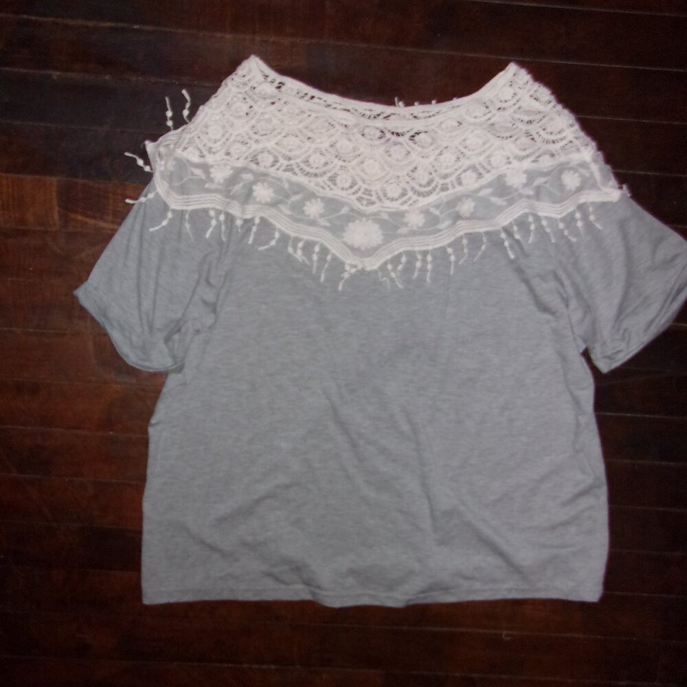 🍋‍🟩 size 4x 4 x casual dress womens tee shirt blouse pretty lace gray t